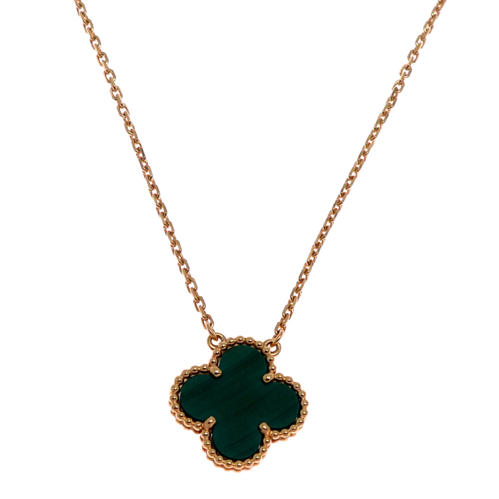 Vintage Alhambra Pendant Necklace 18K Yellow Gold and Malachite