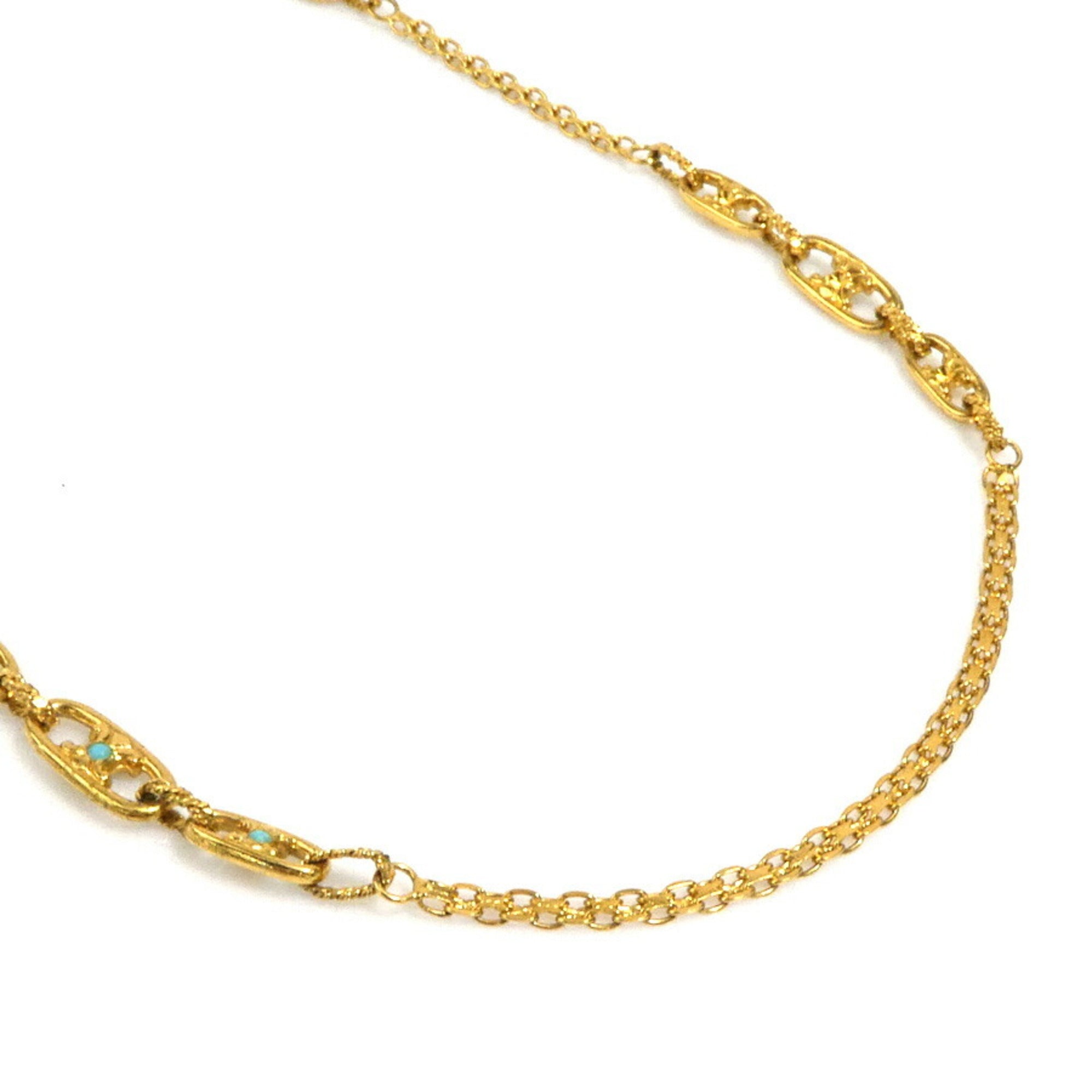 Pendant Necklace Metal and Rhinestone Blue and Gold
