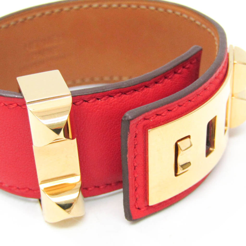 Collier de Chien Bracelet Leather and Metal Gold Red