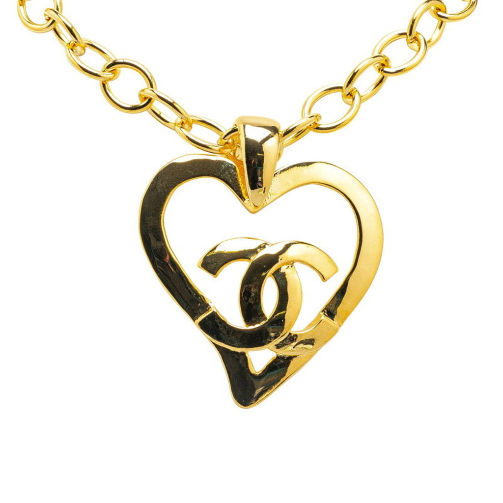 Vintage Large Coco Heart Pendant Necklace Metal