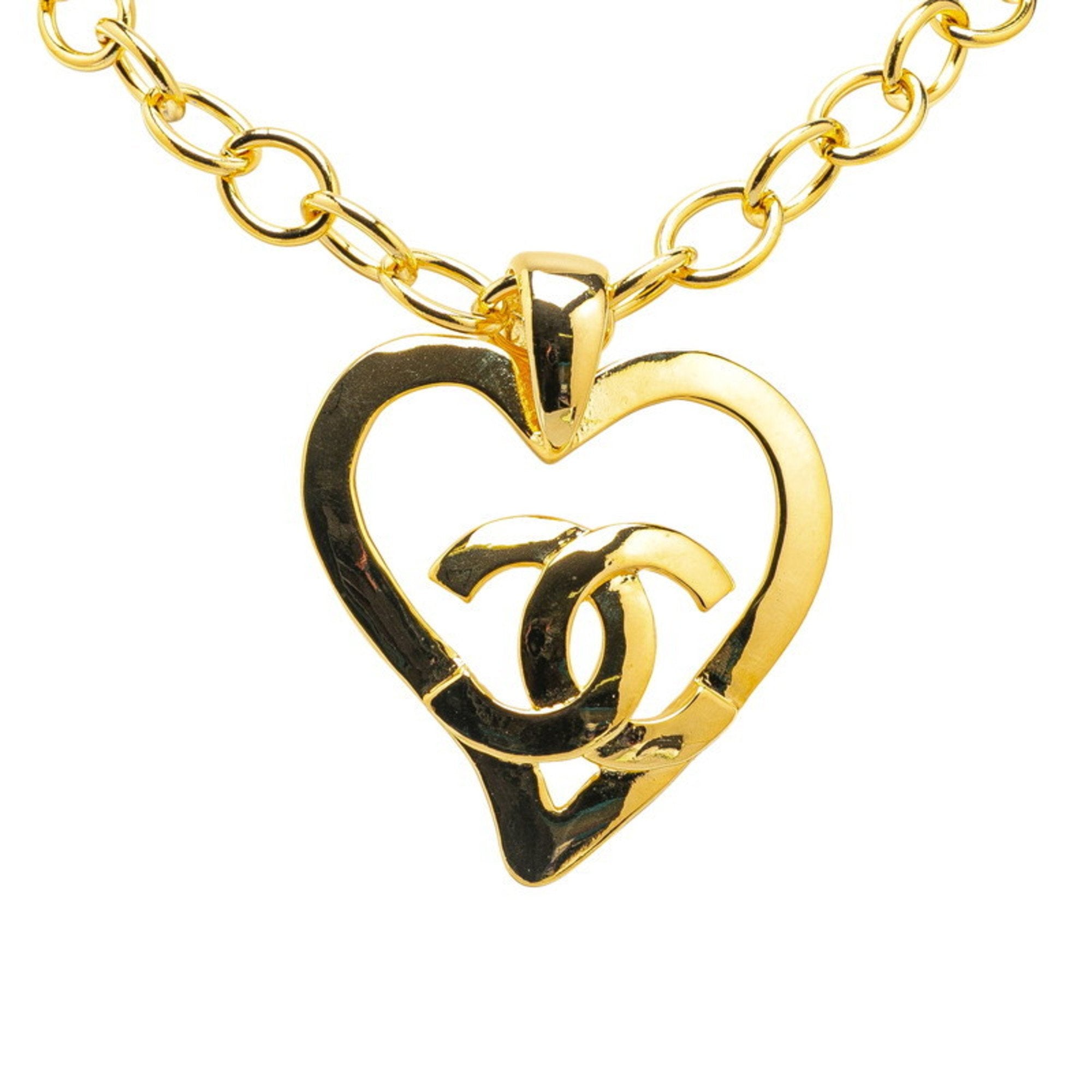 Vintage Large Coco Heart Pendant Necklace Metal