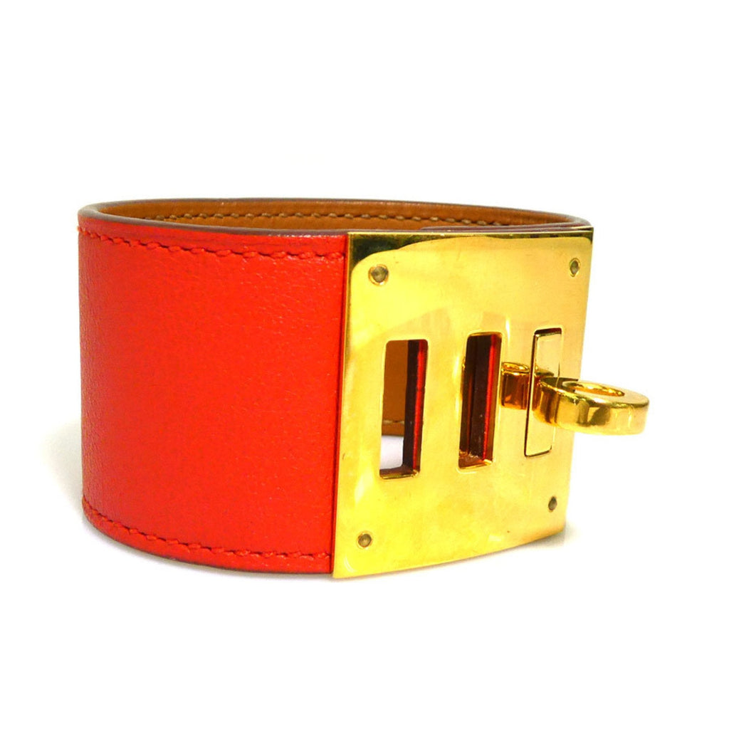 Kelly Bracelet Leather and Metal Orange Red