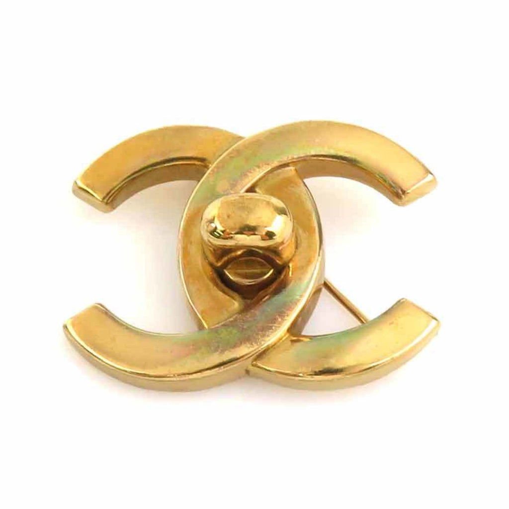 CC Logo Brooch Gold-Tone Metal