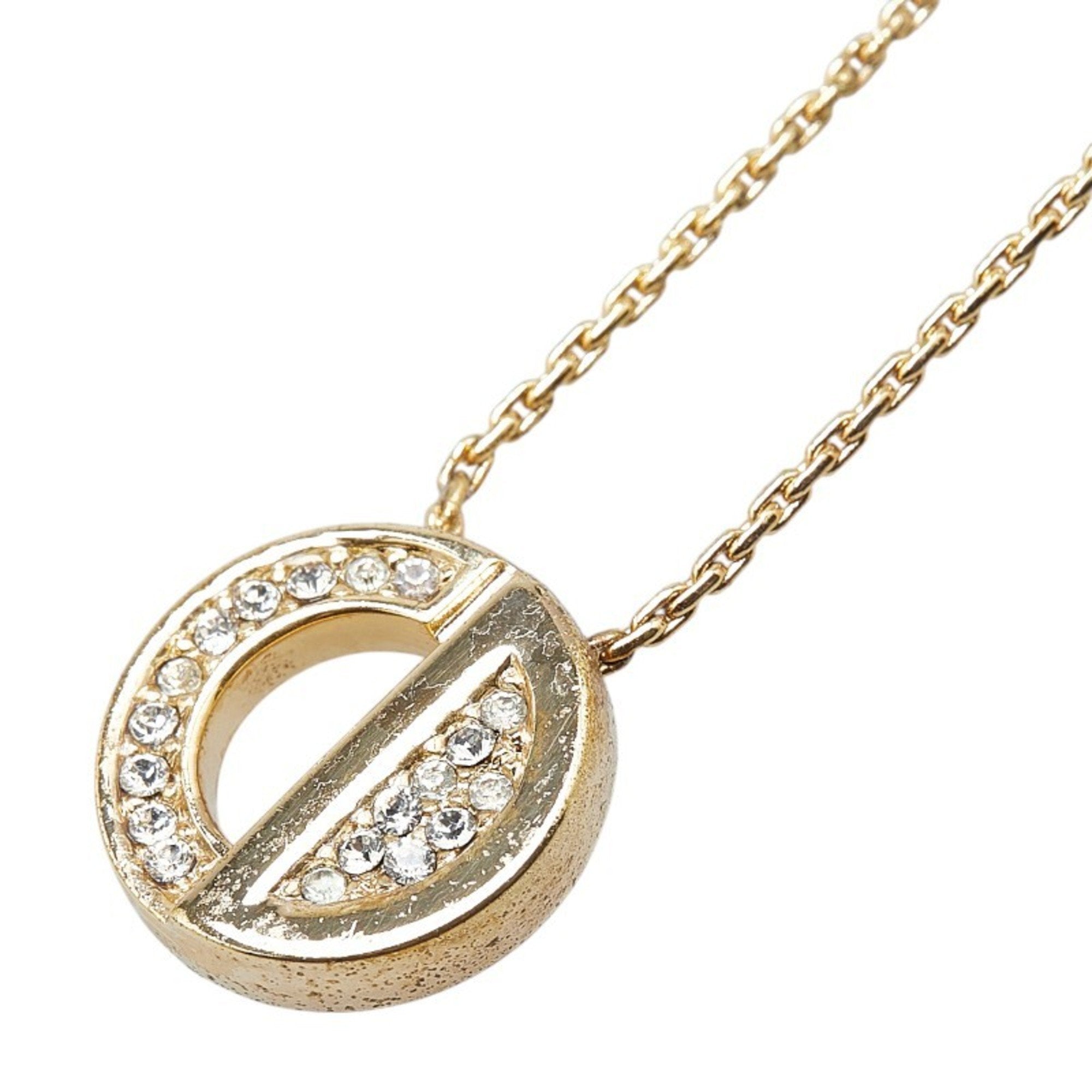 CD Pendant Necklace Gold and Rhinestone
