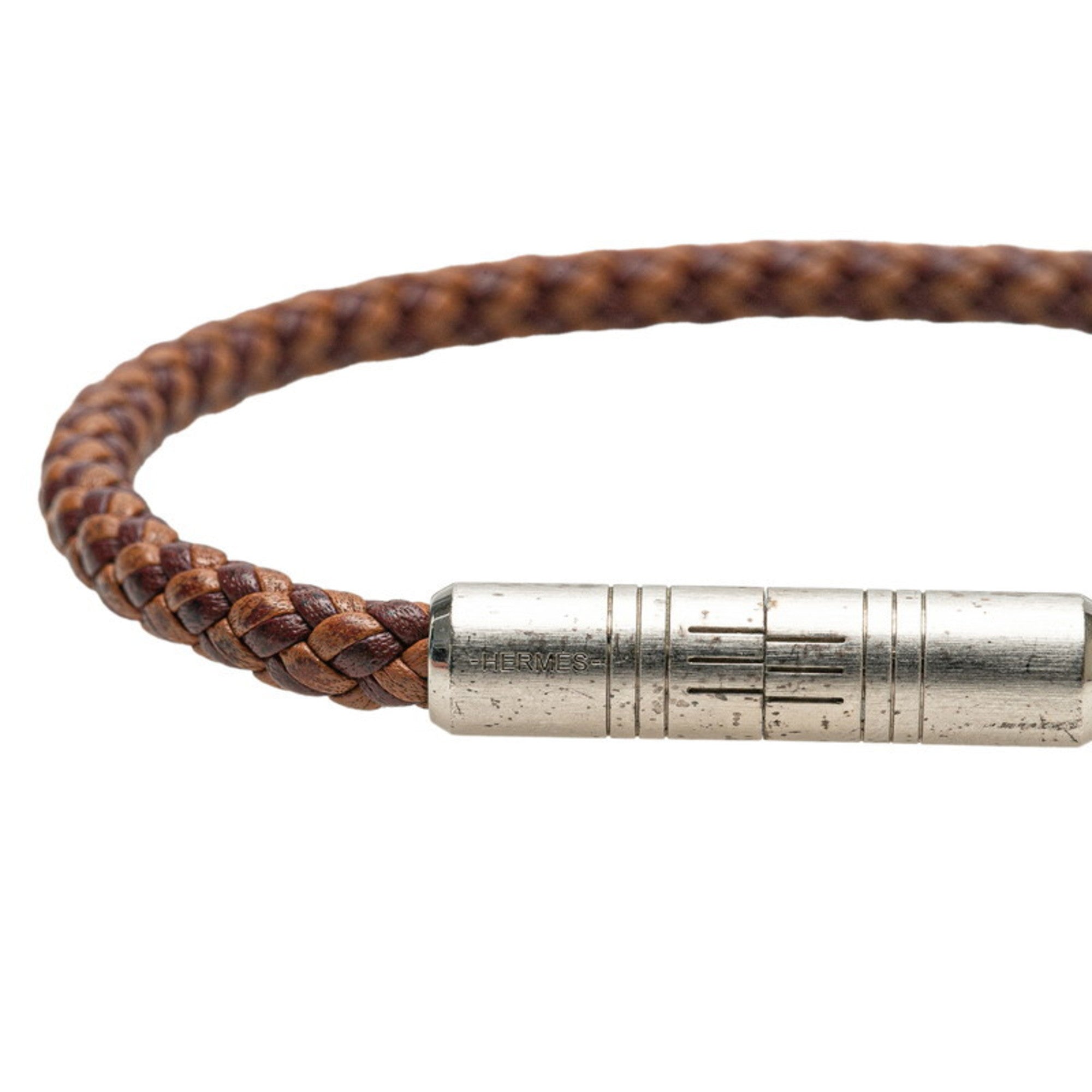 Goliath Bracelet Leather and Metal Brown and Silver
