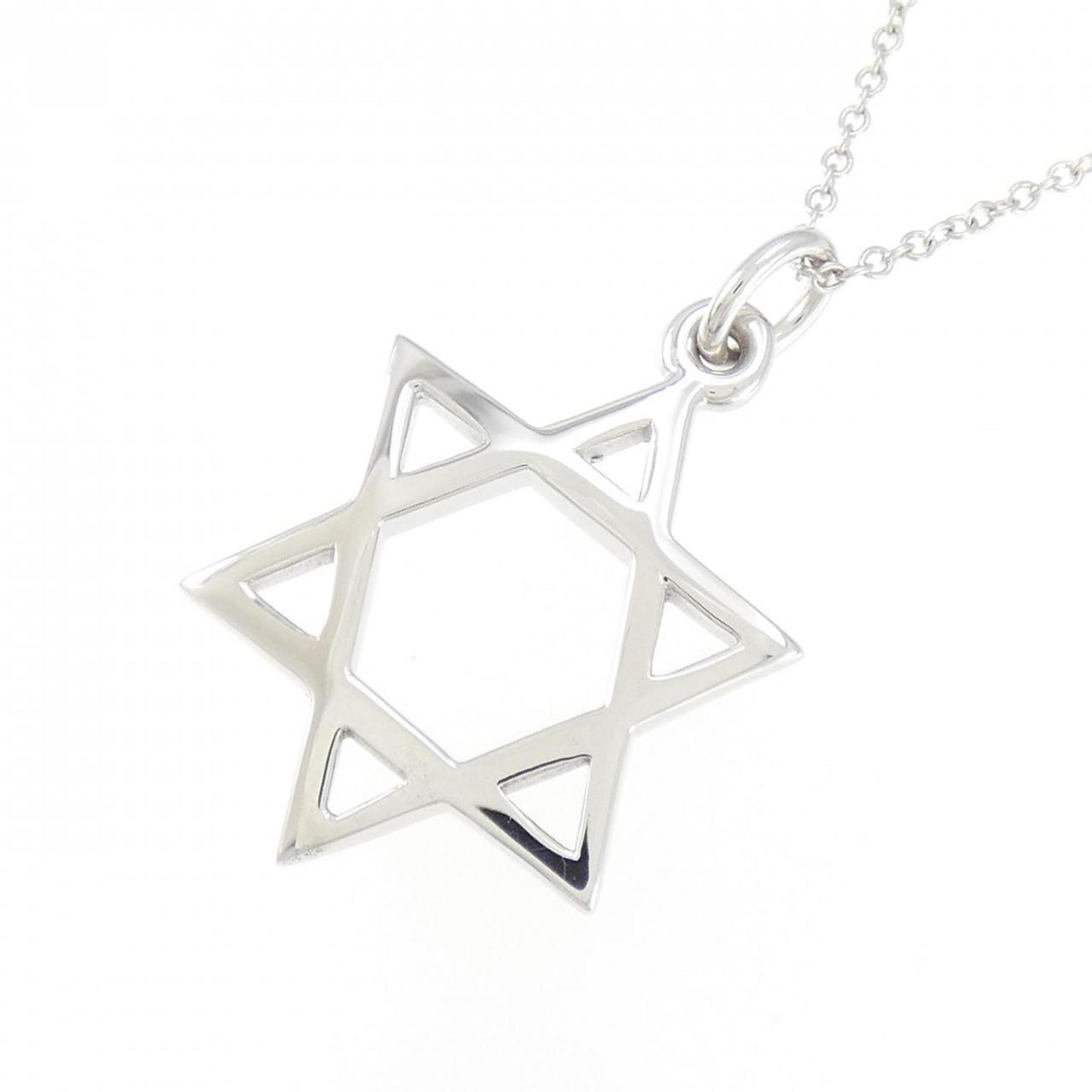 Star Of David Pendant Necklace 18K White Gold
