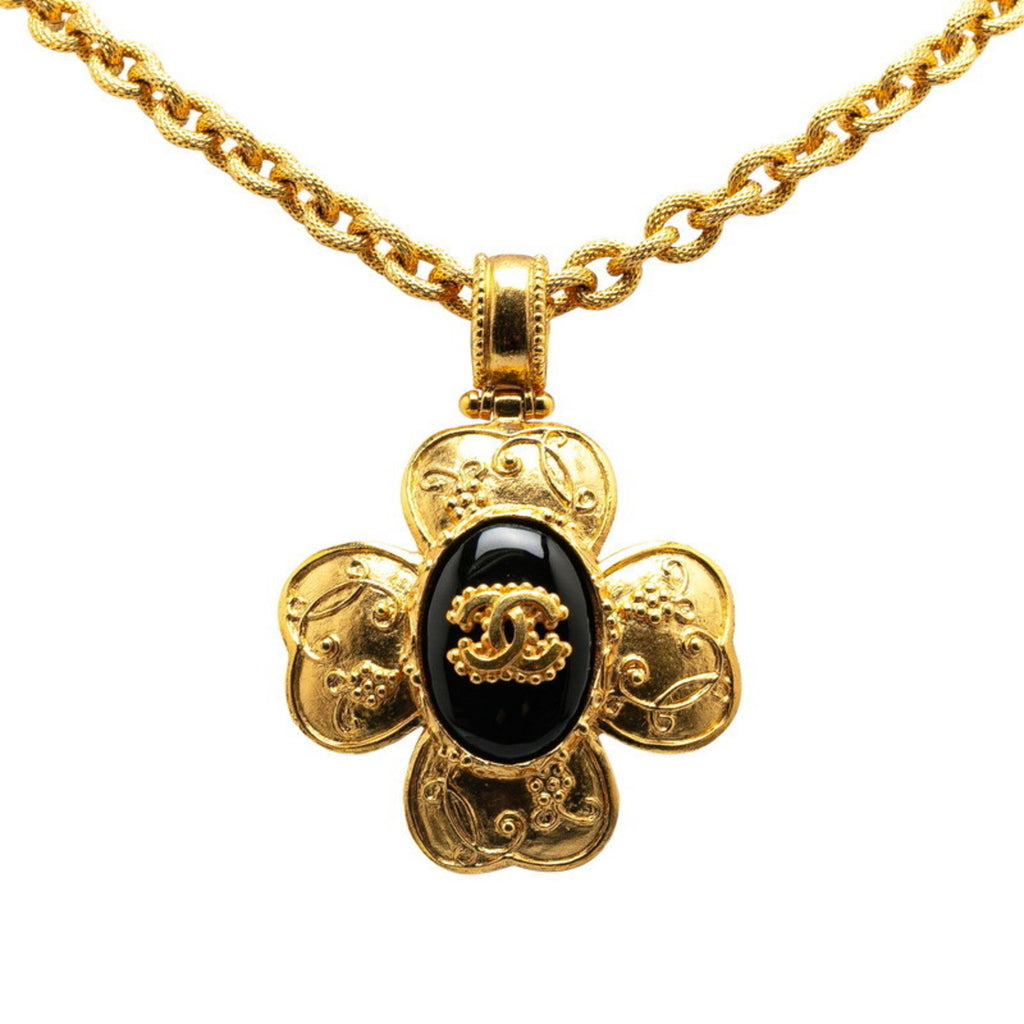 CC Logo Clover Pendant Necklace Gold-Tone Metal