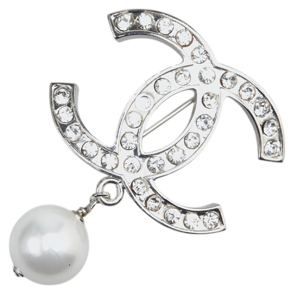 CC Logo Brooch Silver-Tone Metal