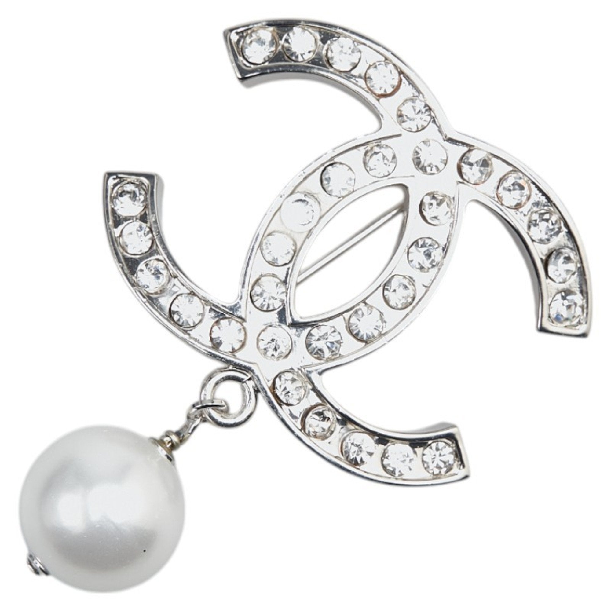 CC Logo Brooch Silver-Tone Metal