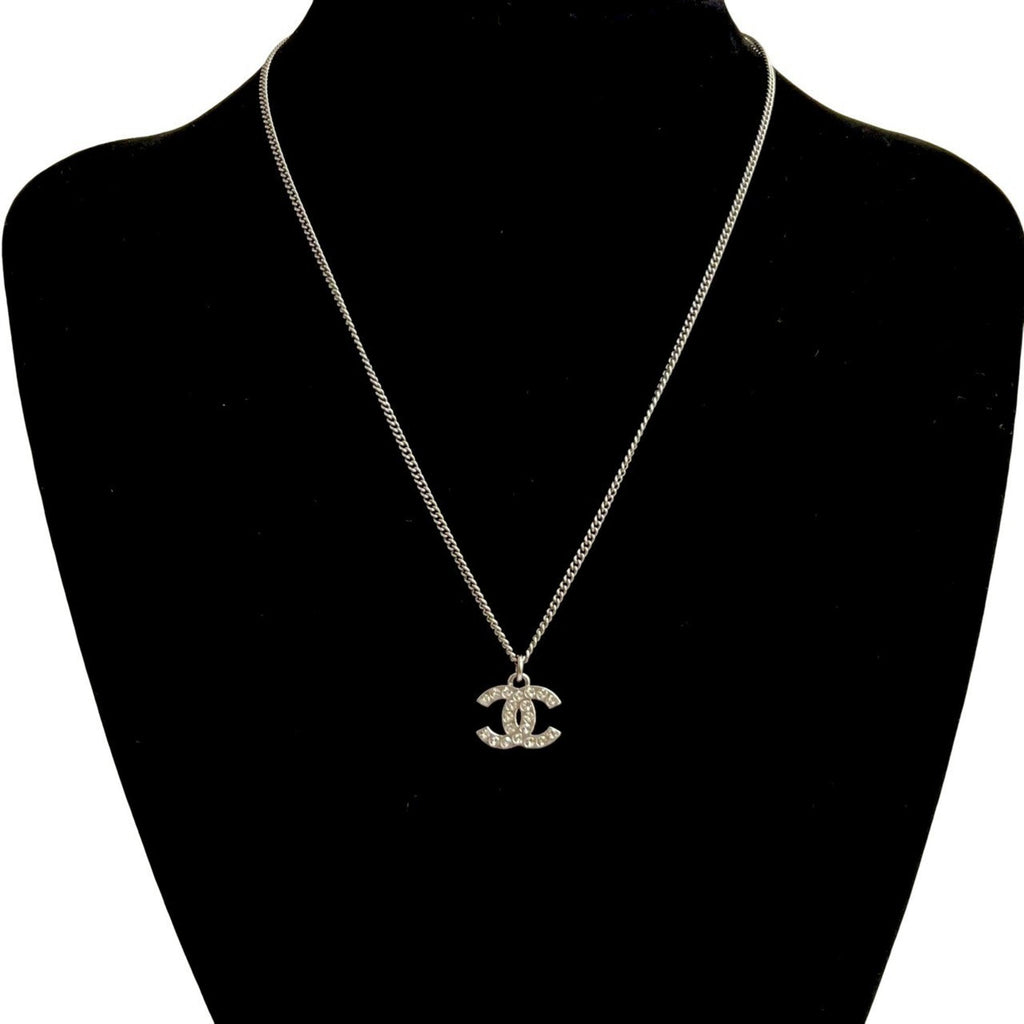 CC Logo Chain Pendant Necklace Silver-Tone Metal