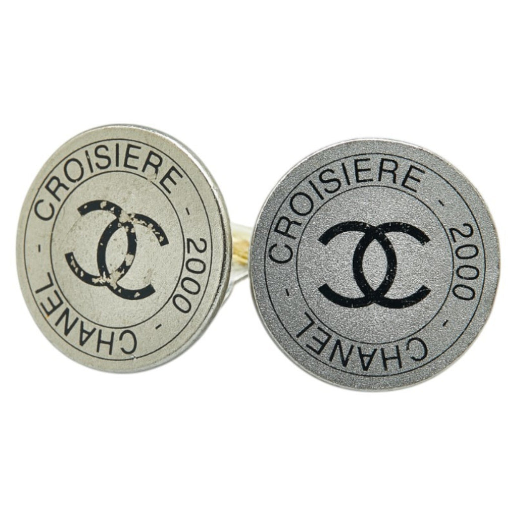 CC Logo Round Clip-On Earrings Silver-Tone Metal Silver-Tone Metal
