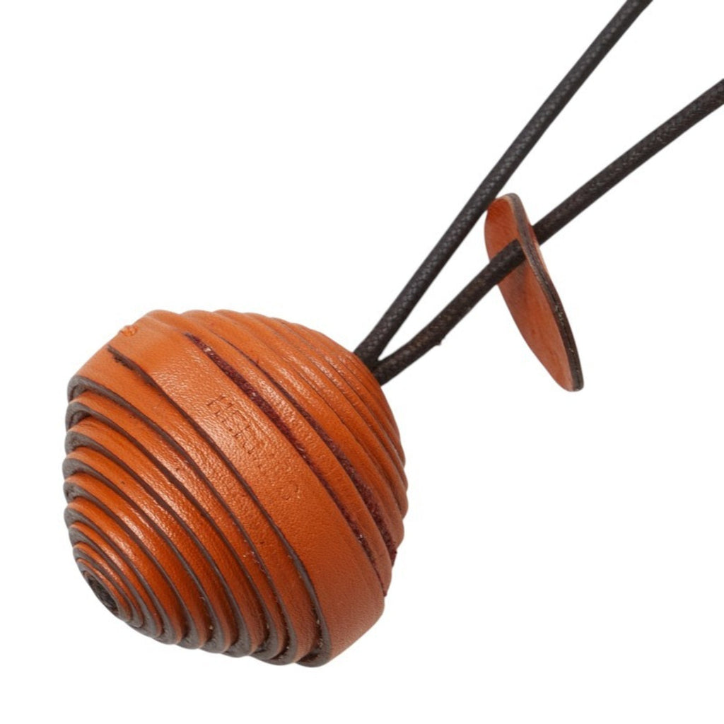 Pendant Necklace Black and Orange Leather