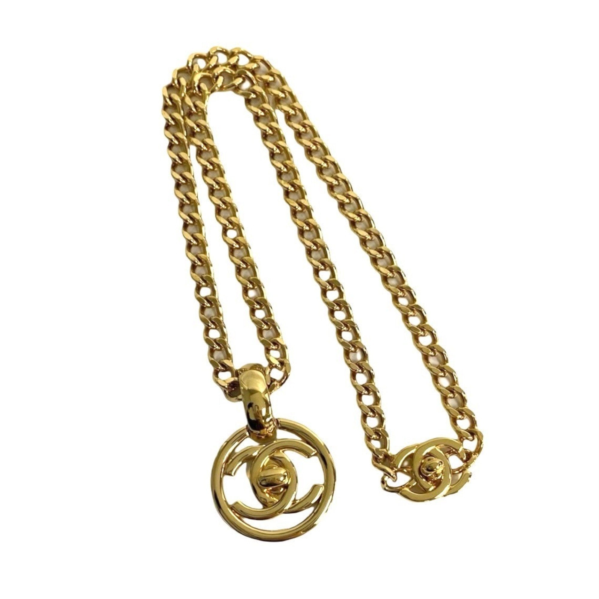 CC Logo Turnlock Chain Pendant Necklace Metal