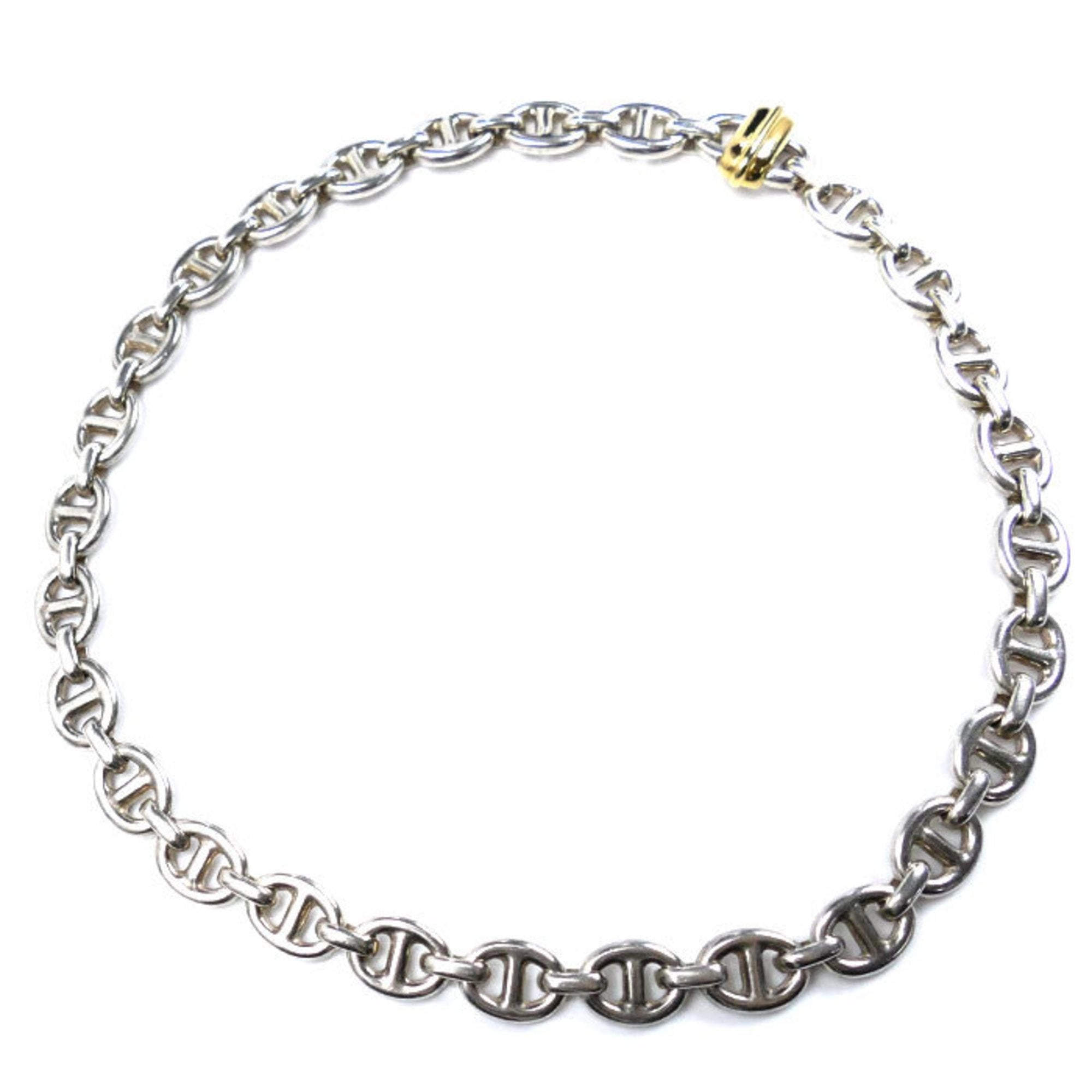 Anchor Chain Pendant Necklace Sterling Silver and 18K Yellow Gold