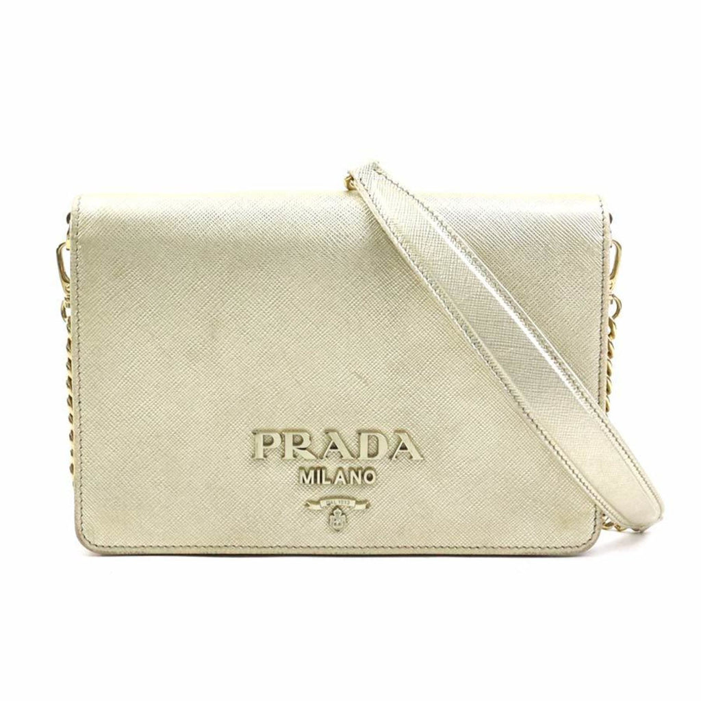 Monochrome Chain Flap Bag Saffiano Leather Small