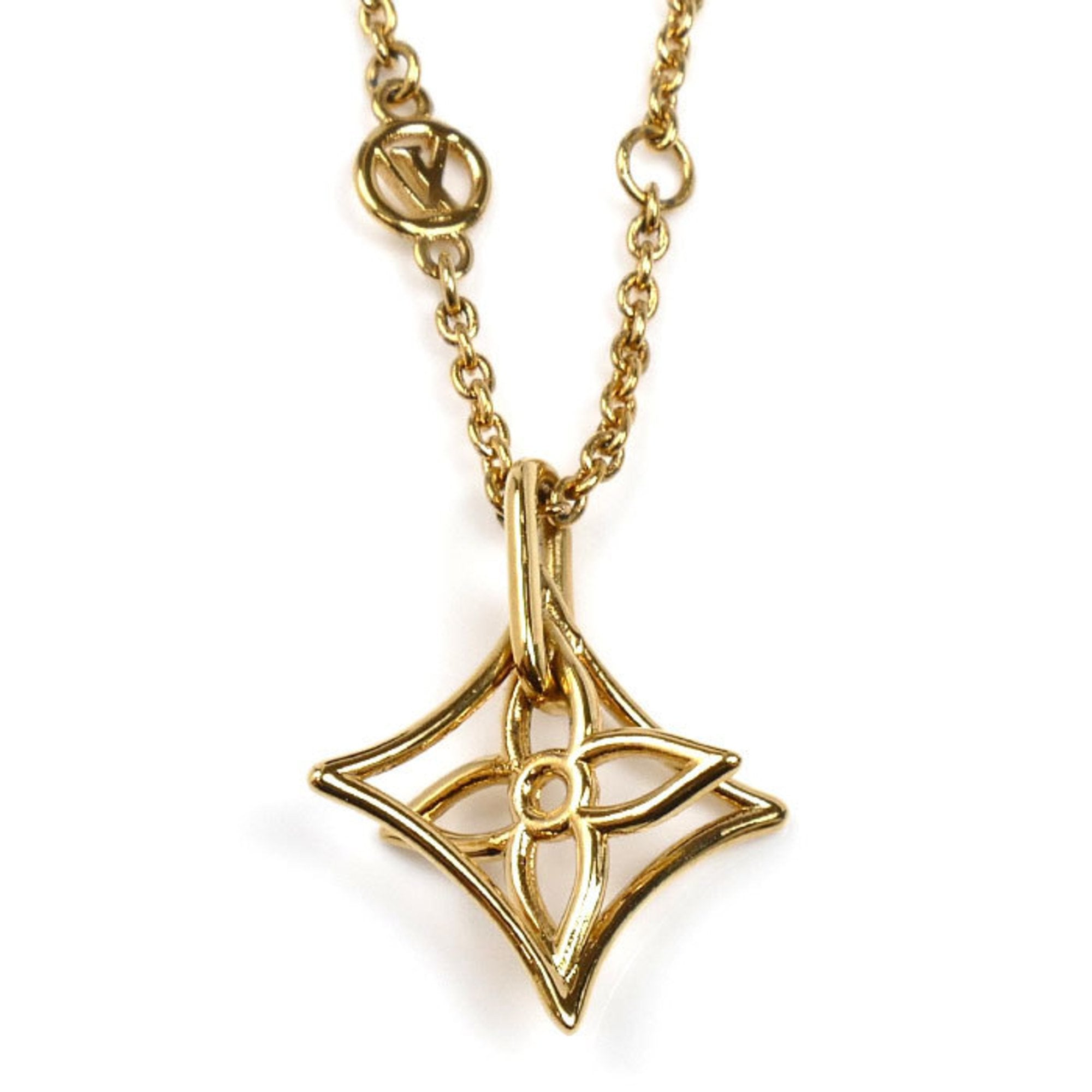 Monogram Twiggy Pointed Flower Pendant Necklace Metal Gold