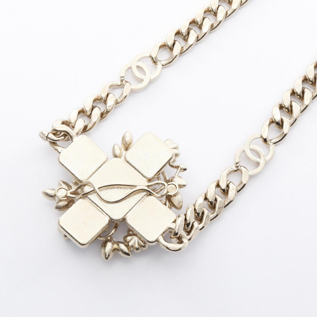 Pendant Necklace Gold with Artificial Pearl and Rhinestone