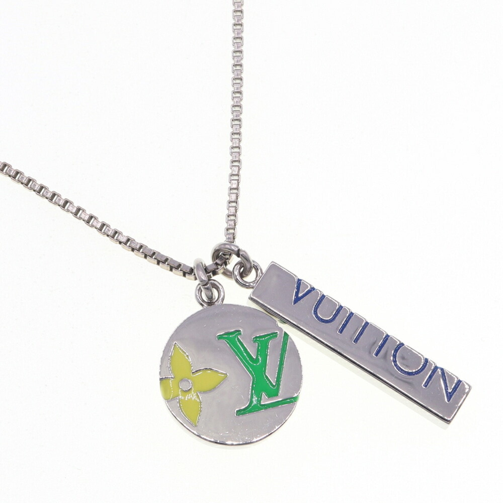 Monogram Pendant Necklace Silver Metal