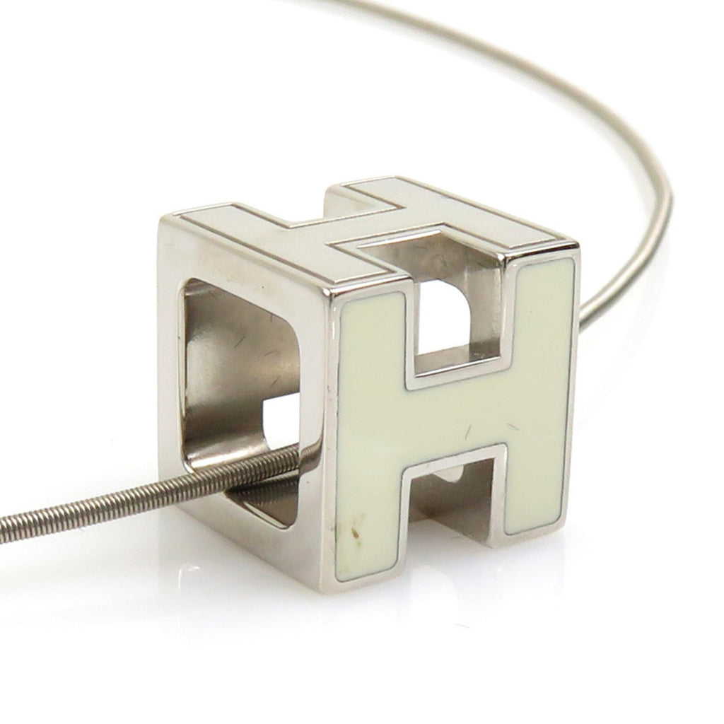 Cage D'H Pendant Necklace Enamel and Metal Off-White Silver