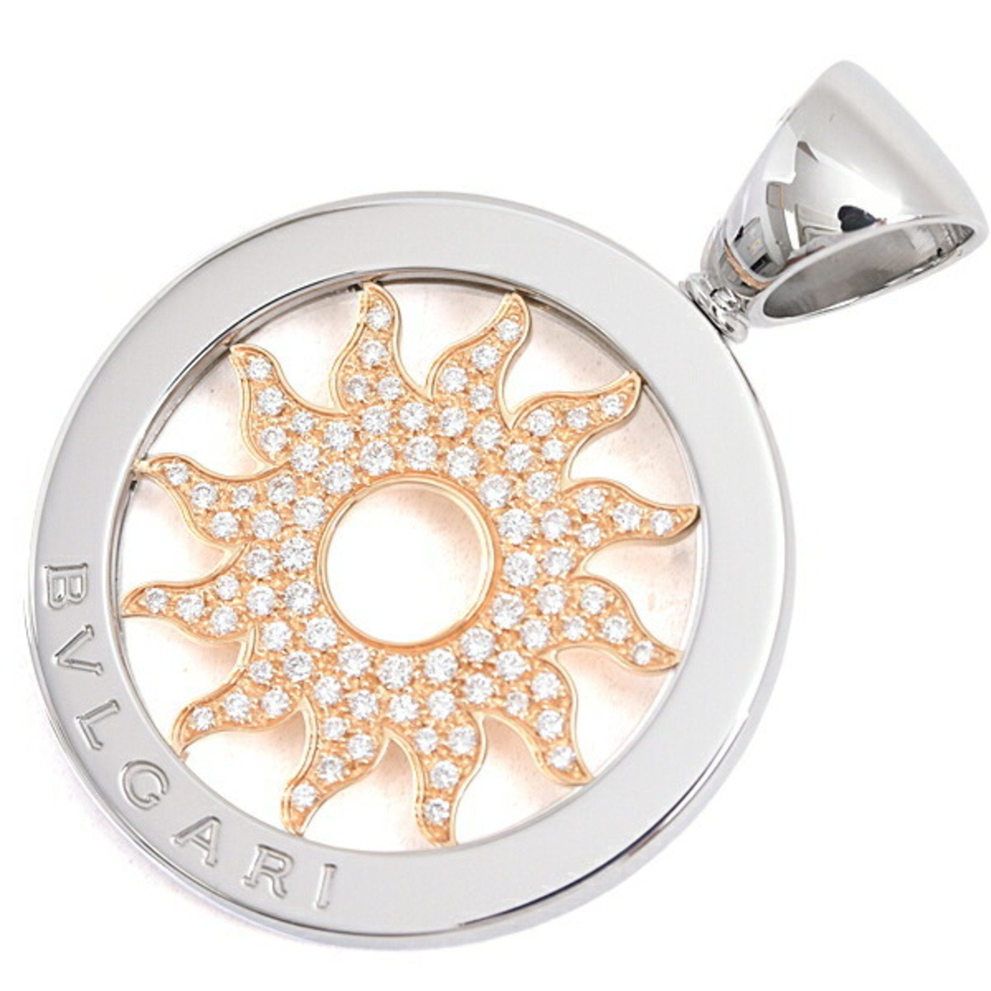 Tondo Sun Pendant Stainless Steel and 18K Yellow Gold With Pavé Diamond