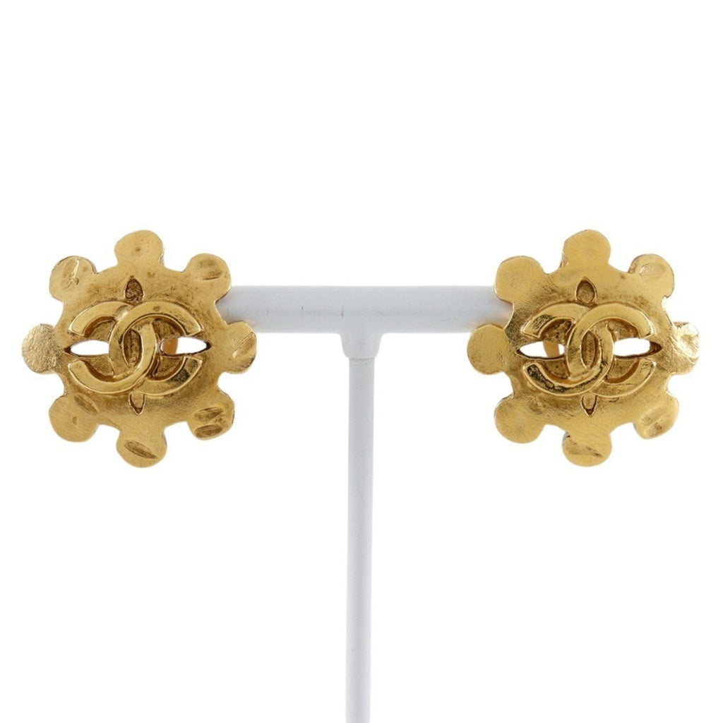 CC Logo Flower Clip-On Earrings Metal