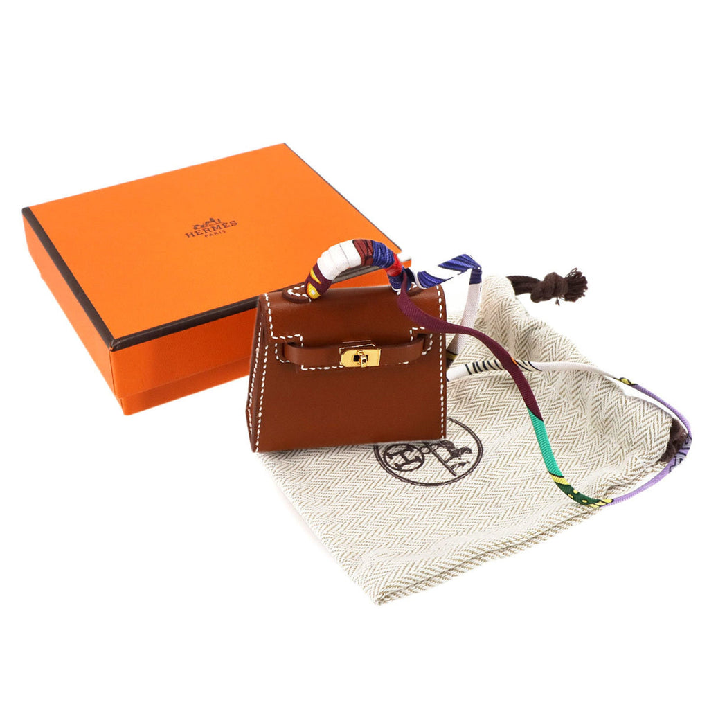 Kelly Twilly Charm Tadelakt Leather Brown Mini Handbag Charm