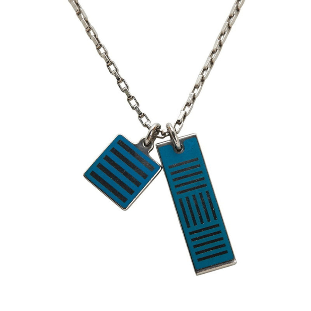 Collier Damier Colors Pendant Necklace Metal Blue Silver