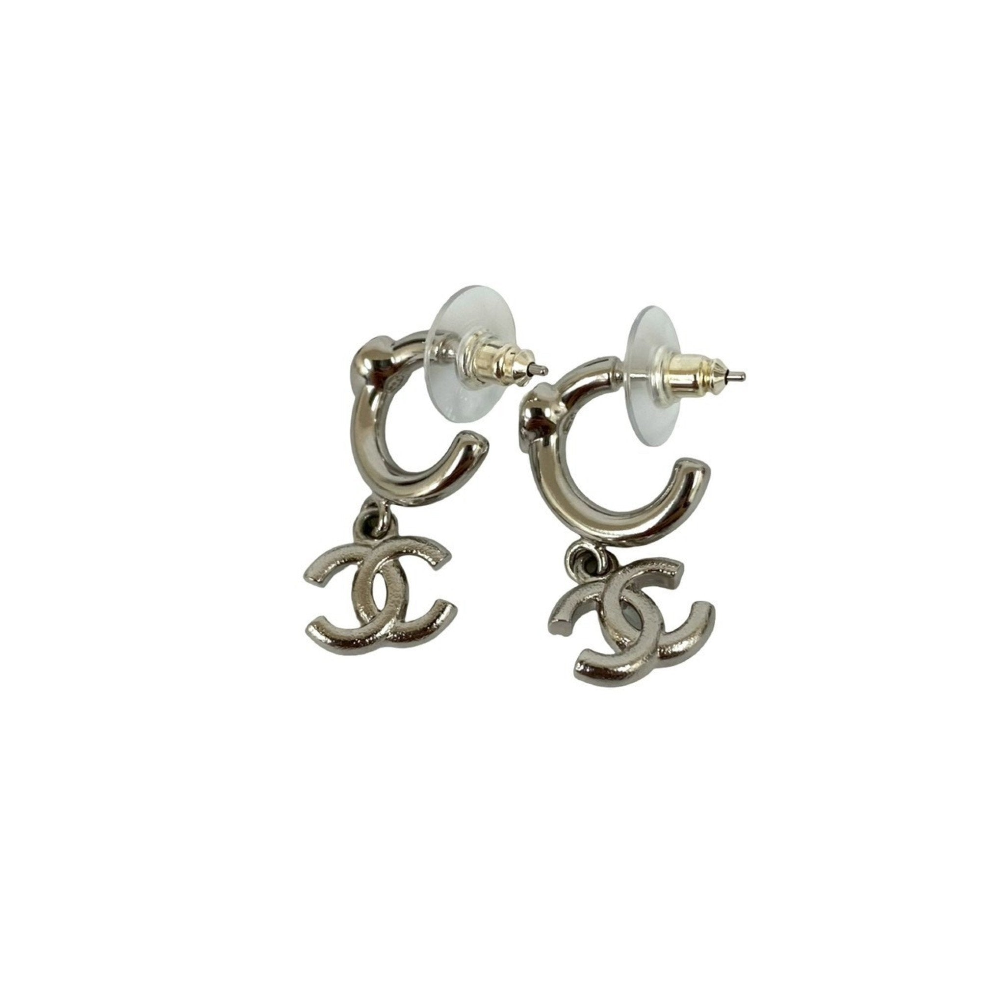CC Logo Heart Earrings Silver-Tone Metal Silver-Tone Metal