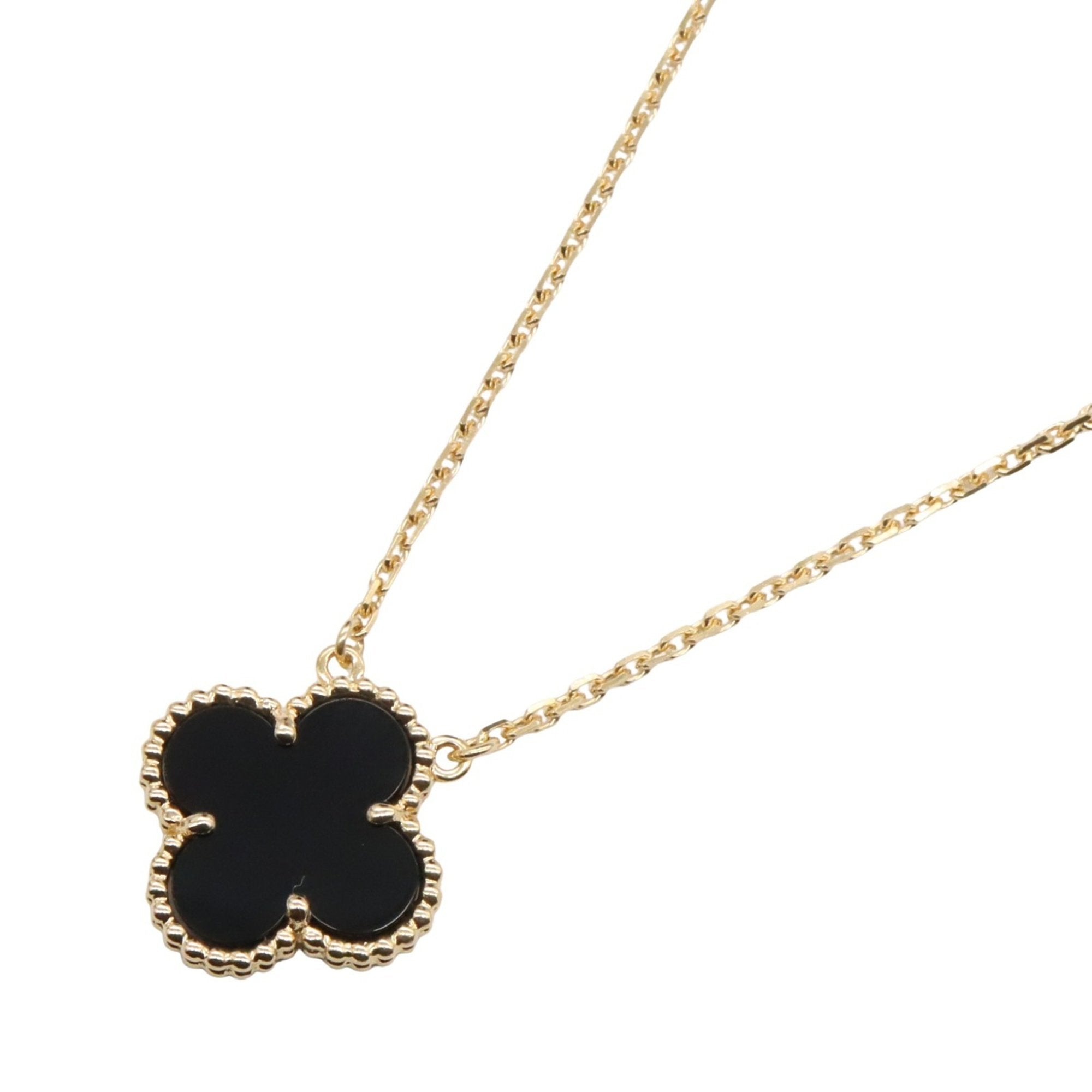 Vintage Alhambra Pendant Necklace 18K Yellow Gold and Onyx