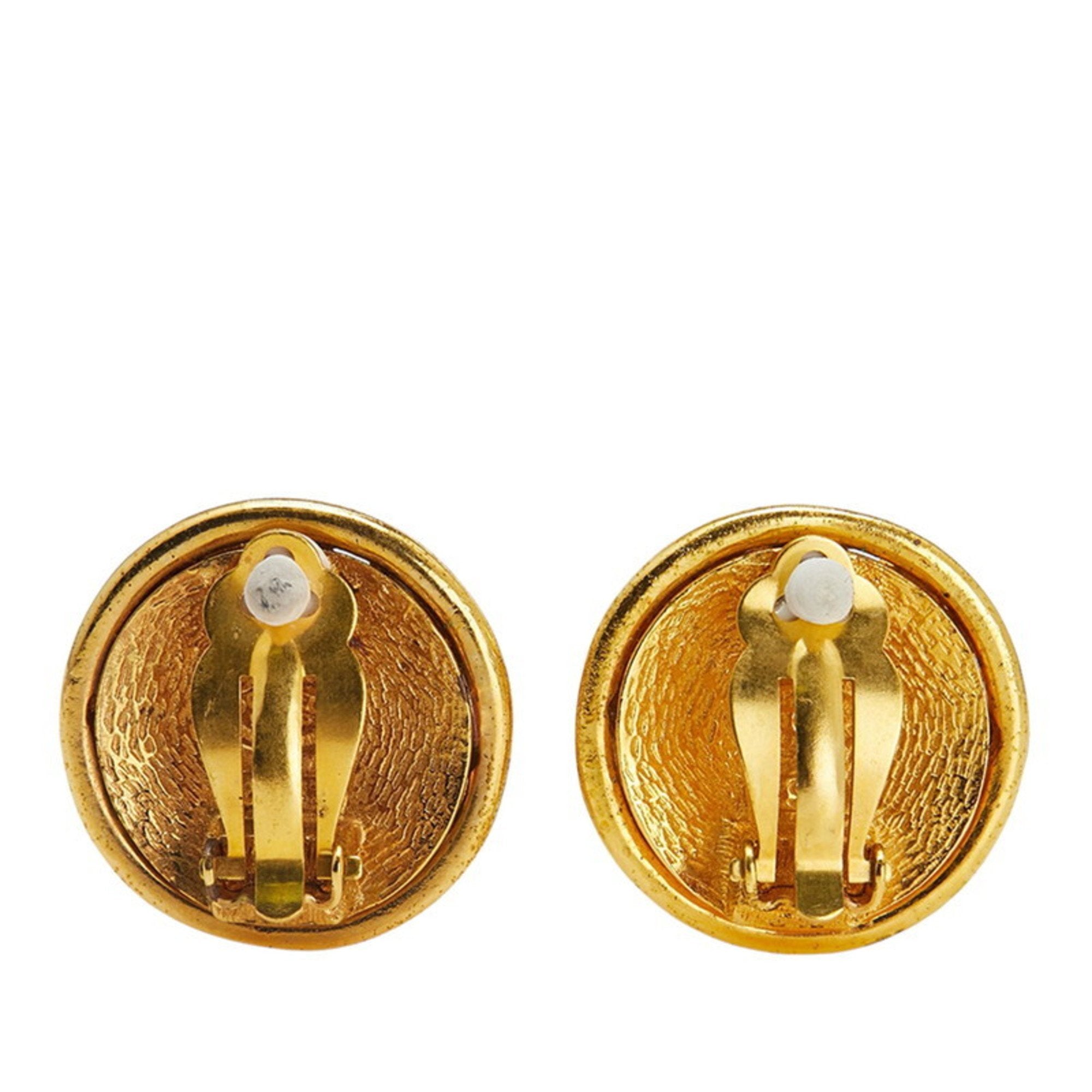 CC Logo Round Clip-On Earrings Metal Gold-Tone Metal