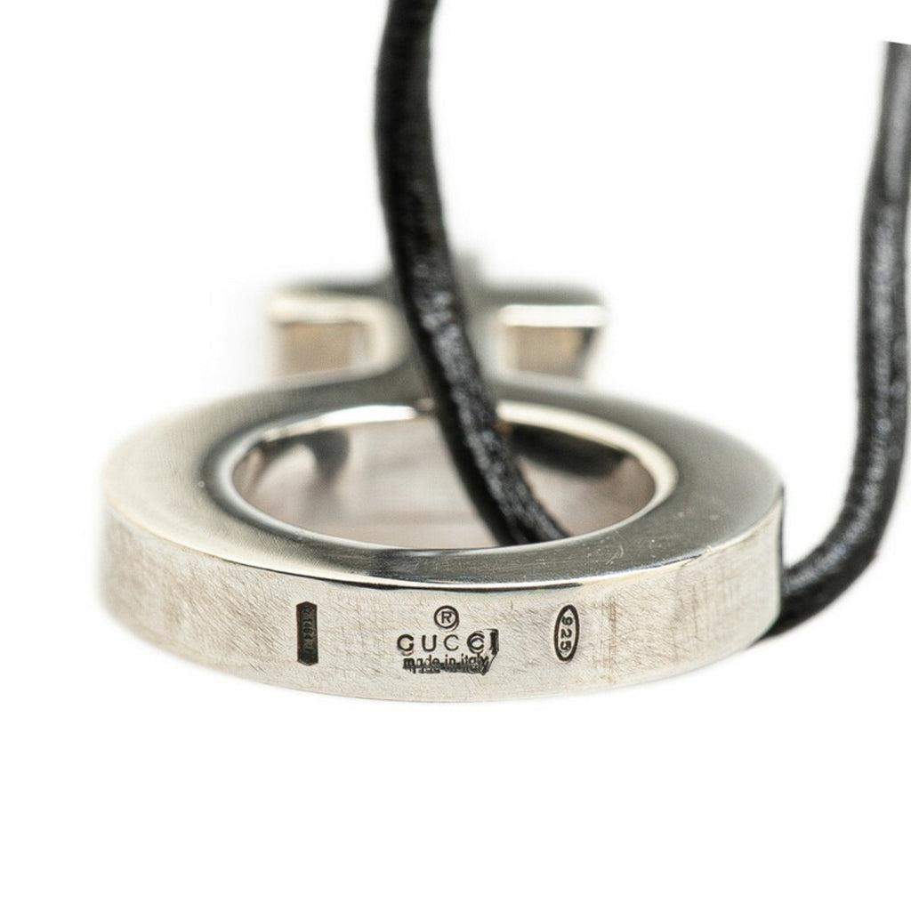 Pendant Necklace Black Leather and Sterling Silver