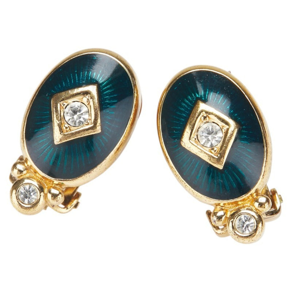 Vintage Earrings Rhinestone Gold-Tone Metal