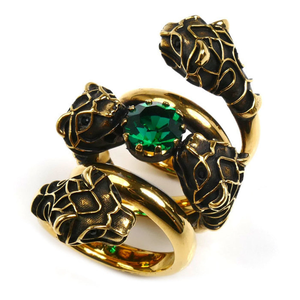 Tiger Head Double Wrap Ring Gold
