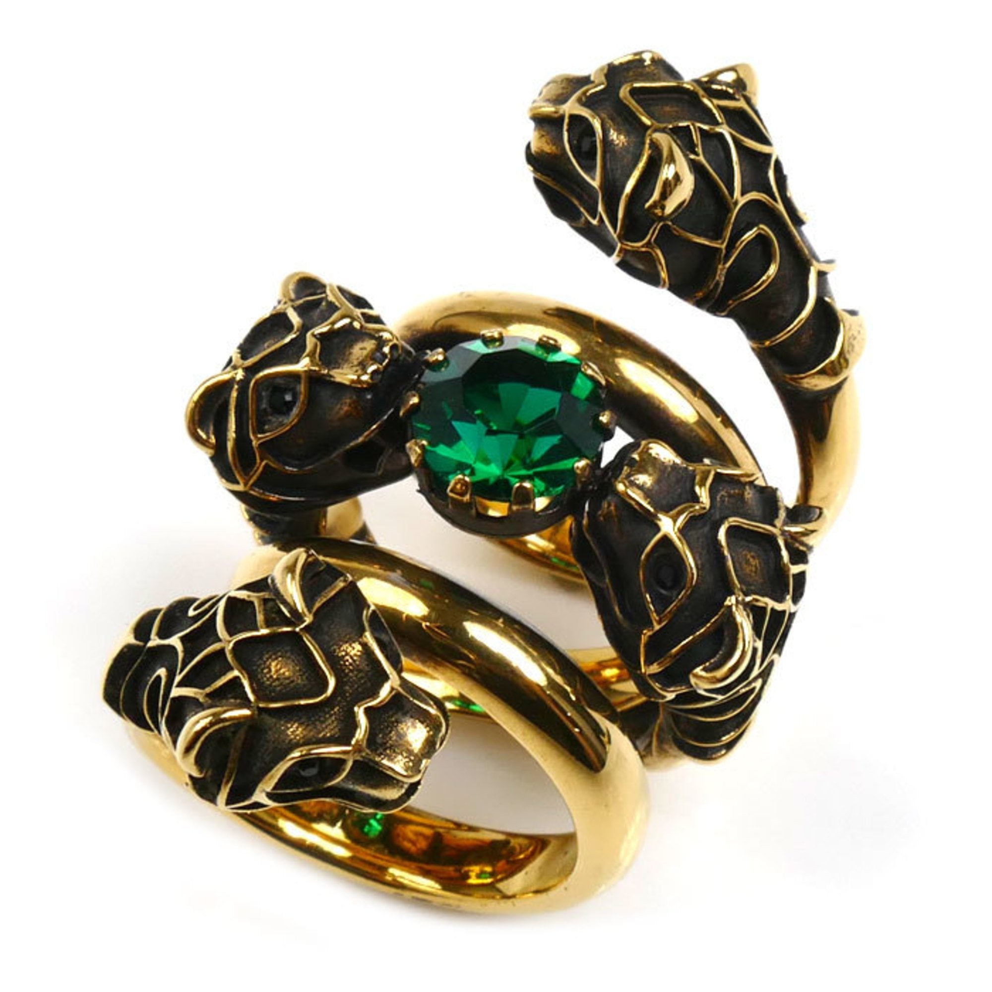 Tiger Head Double Wrap Ring Gold