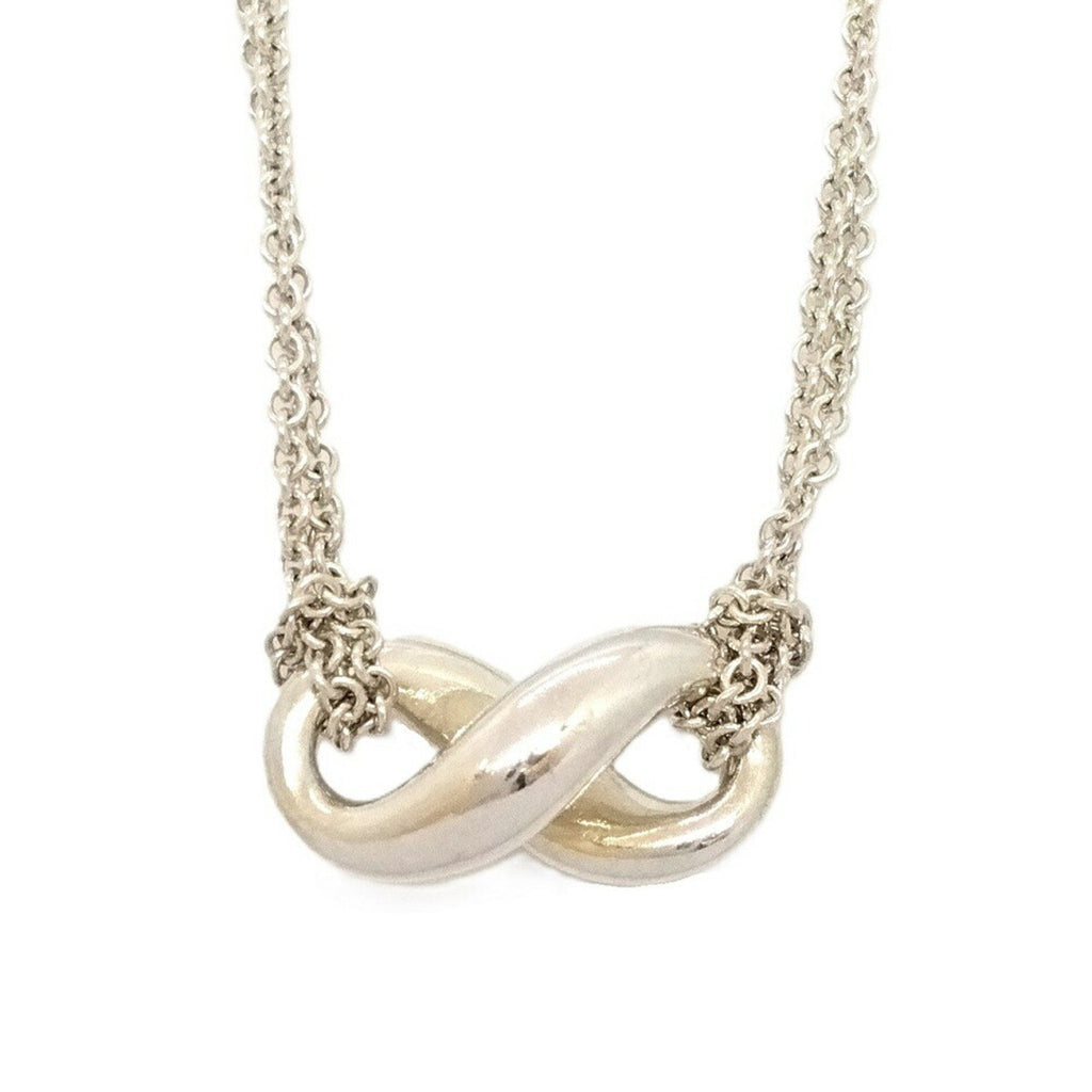 Infinity Pendant Necklace Sterling Silver Double Chain Choker
