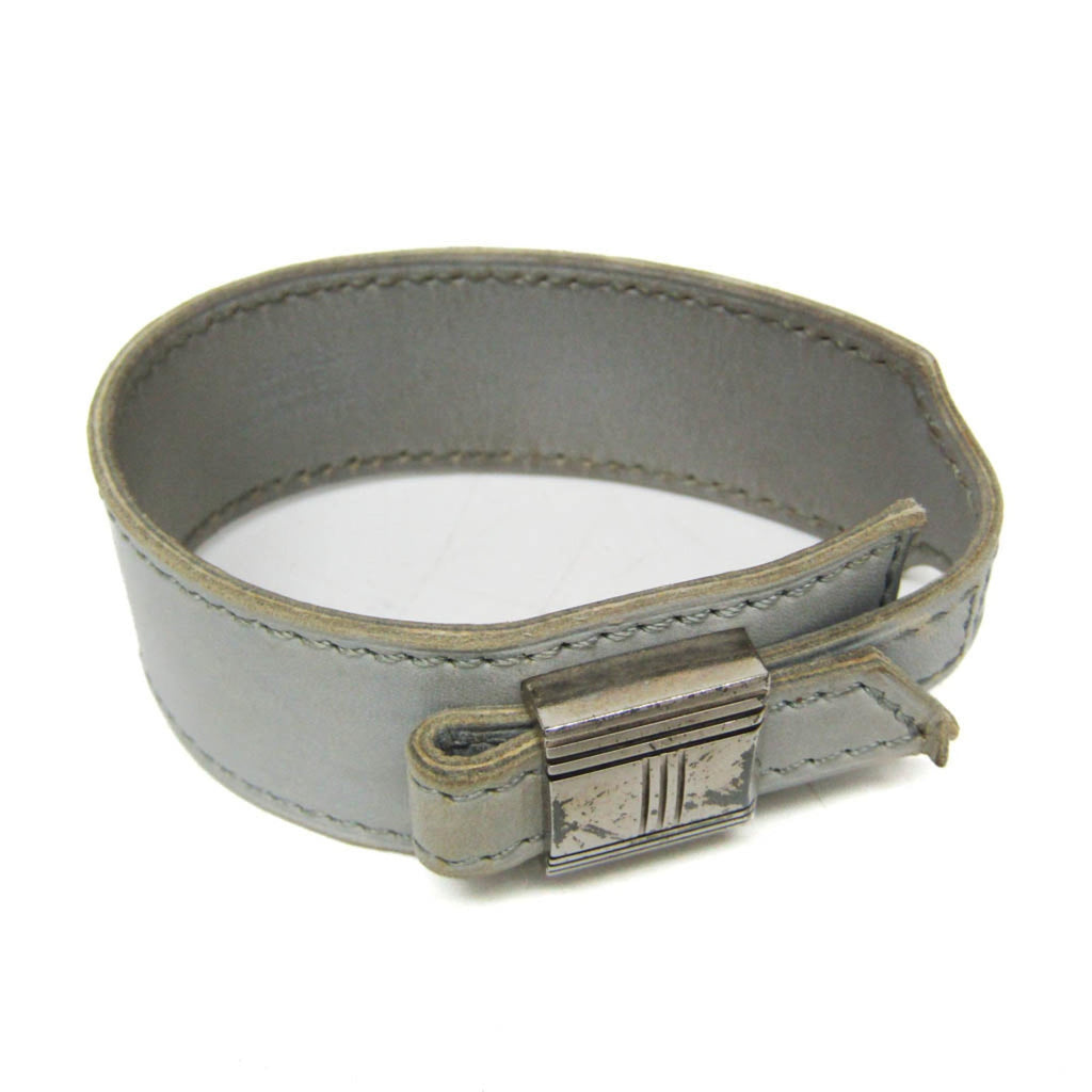 Bangle Leather and Metal Light Blue Gray and Silver Bracelet