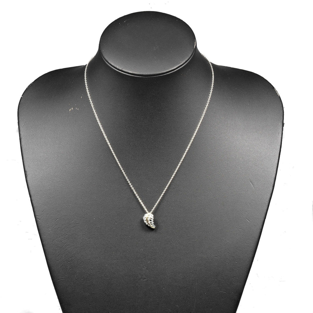 Leaf Pendant Necklace Sterling Silver and 18K Yellow Gold