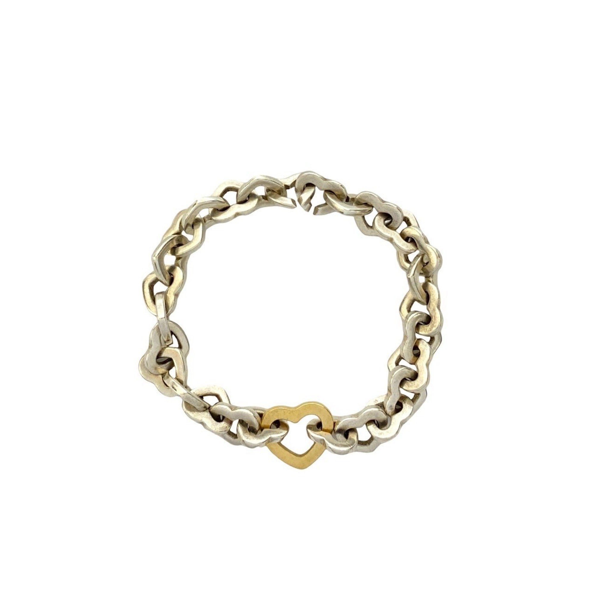 Heart Link Bangle Sterling Silver and 18K Yellow Gold Bracelet