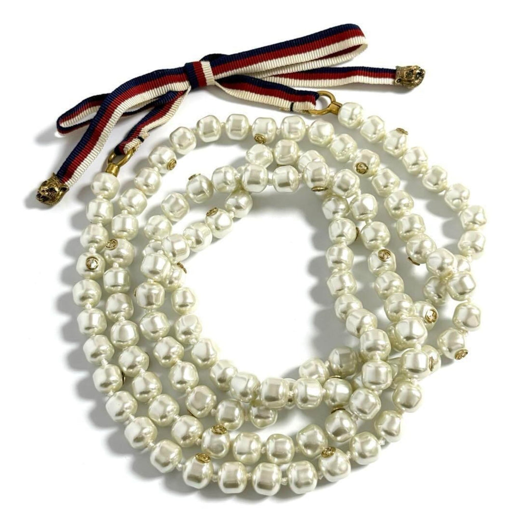 Long Pendant Necklace Artificial Pearl and Metal