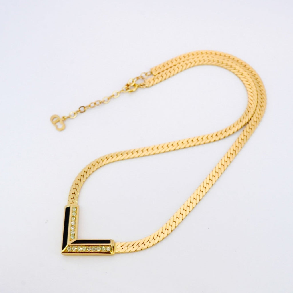 Pendant Necklace Gold with Rhinestone