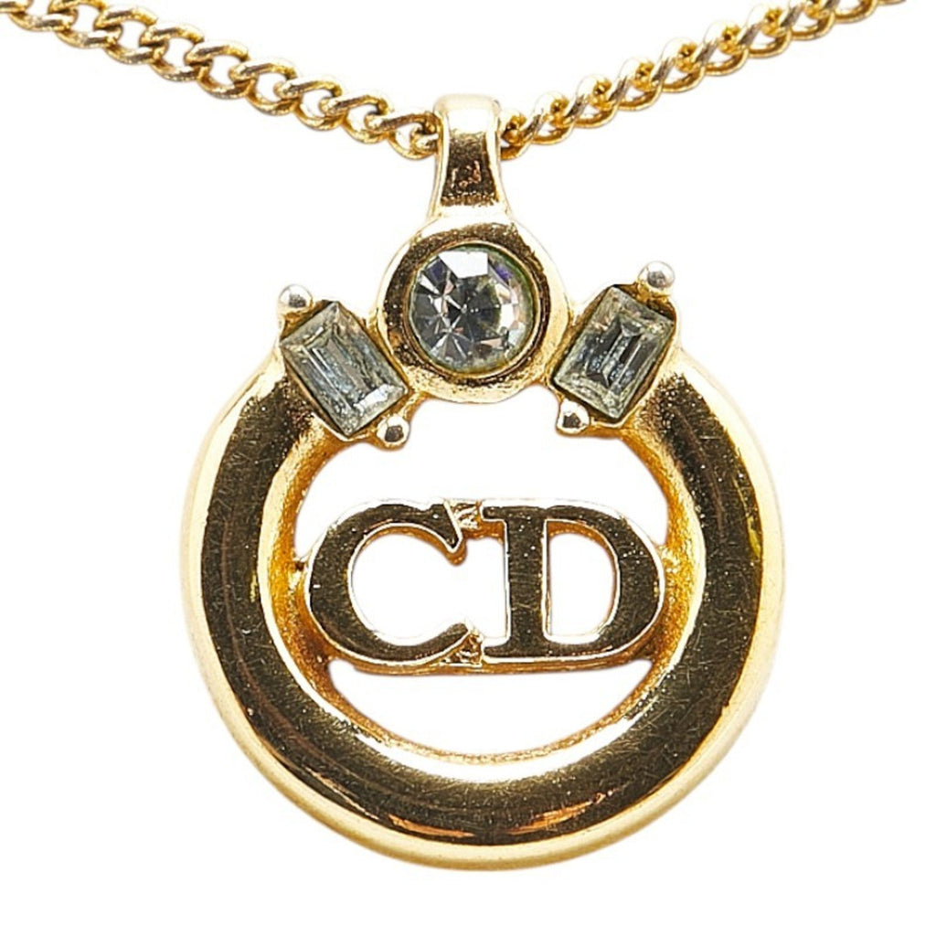 CD Pendant Necklace Gold with Rhinestone