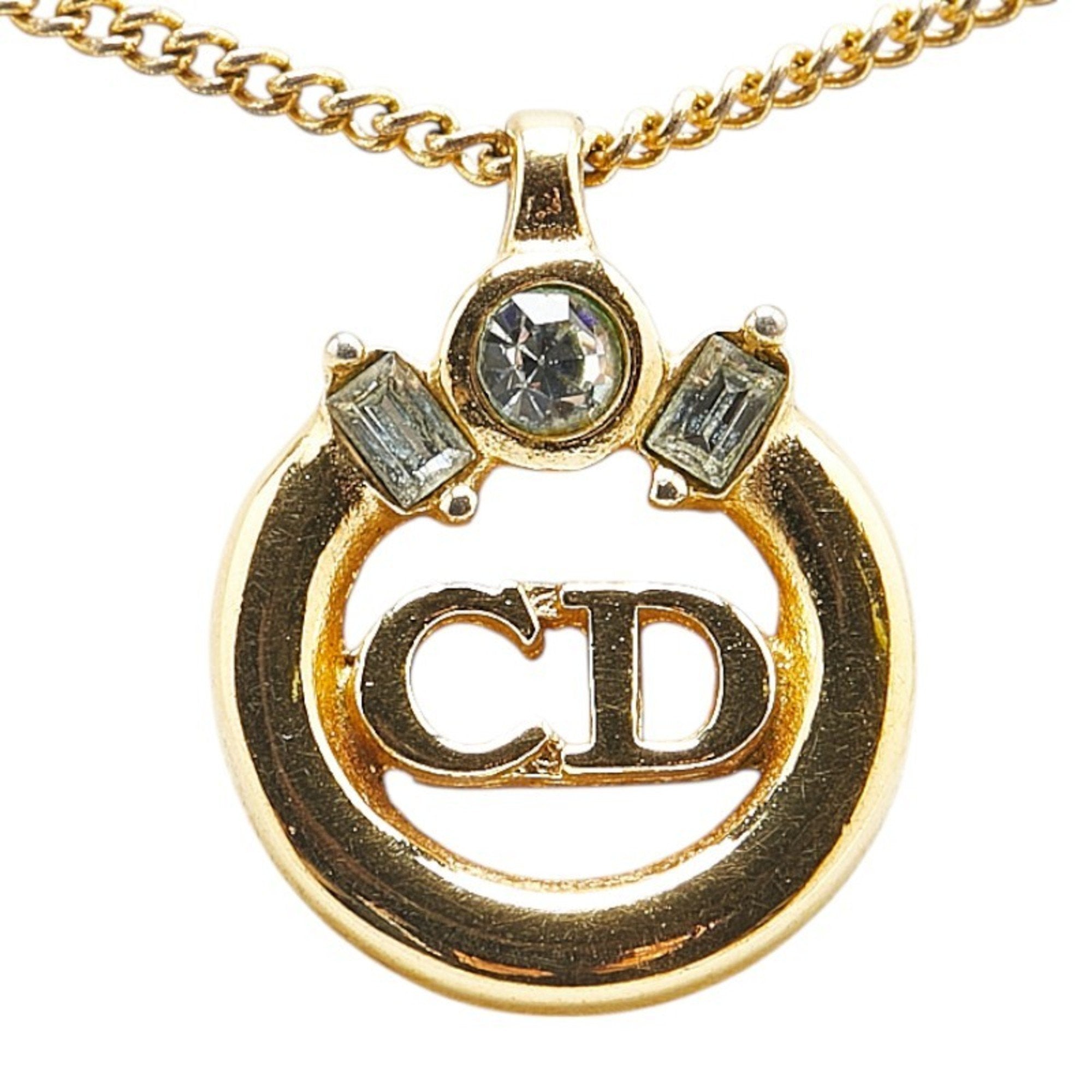 CD Pendant Necklace Gold with Rhinestone