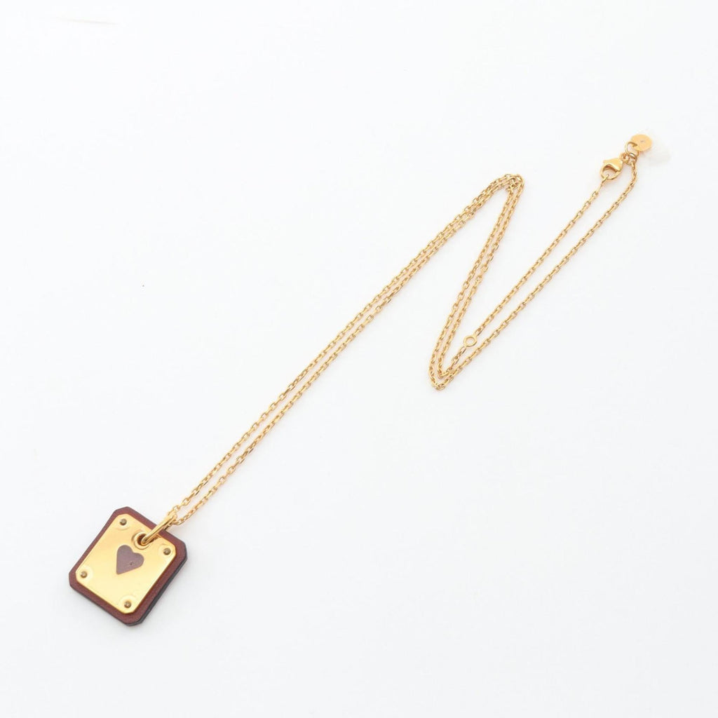 Pendant Necklace Swift Leather and Gold-Plated Brown and Gold