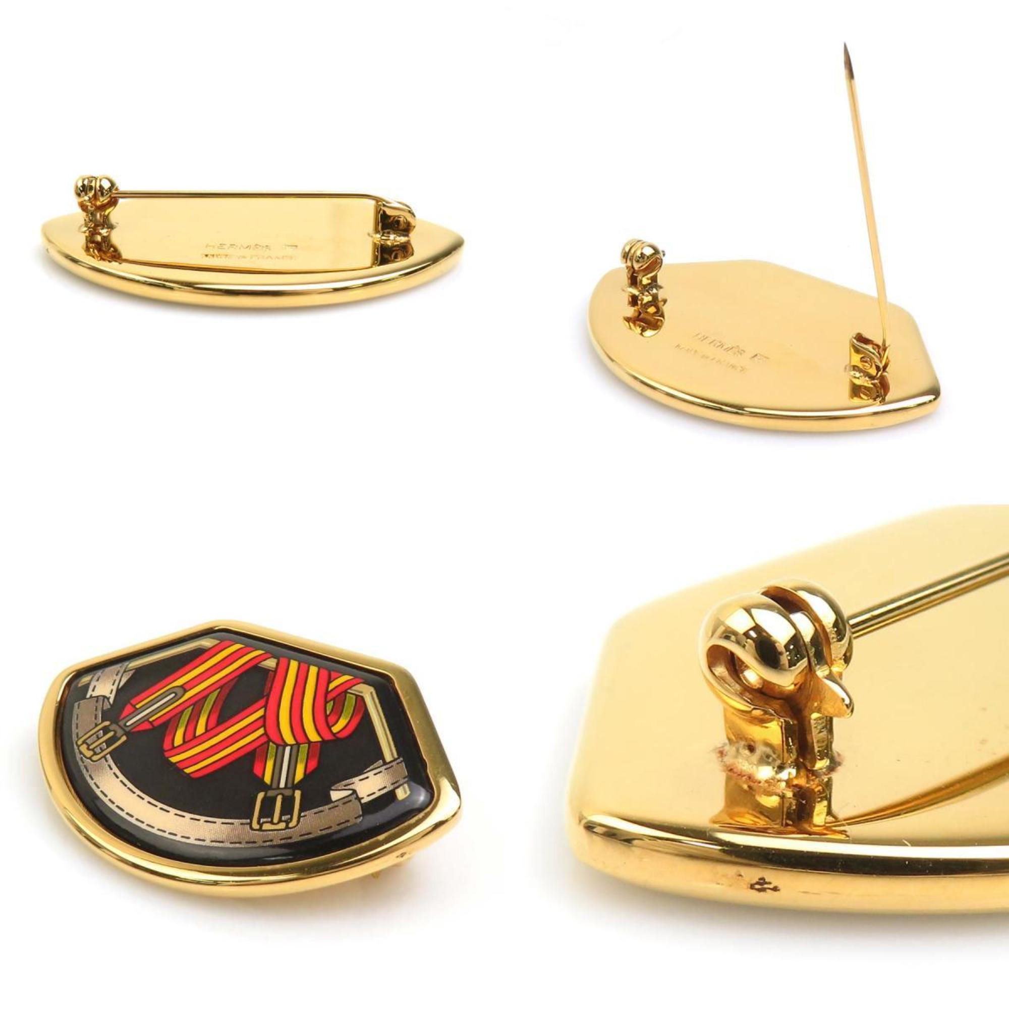 Brooch Enamel and Metal Black and Gold and Multi-Color