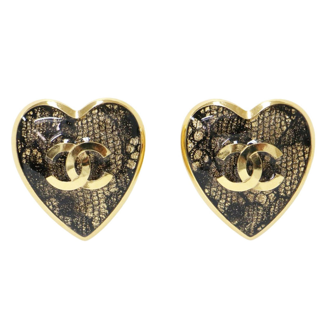 CC Logo Heart Earrings Metal Gold-Tone Metal