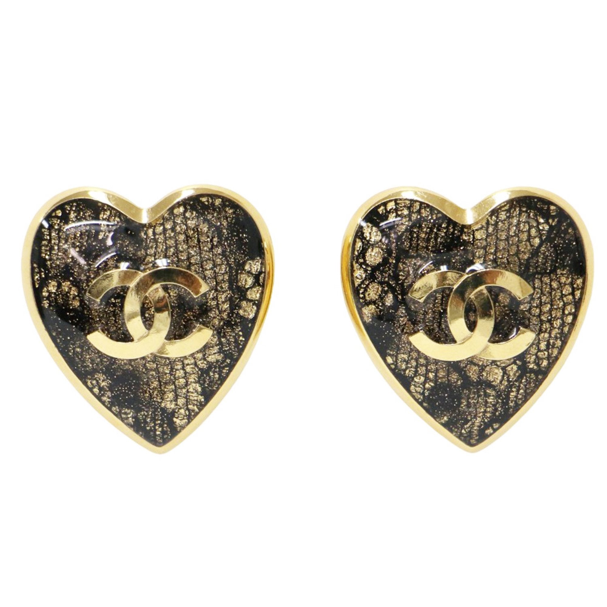 CC Logo Heart Earrings Metal Gold-Tone Metal