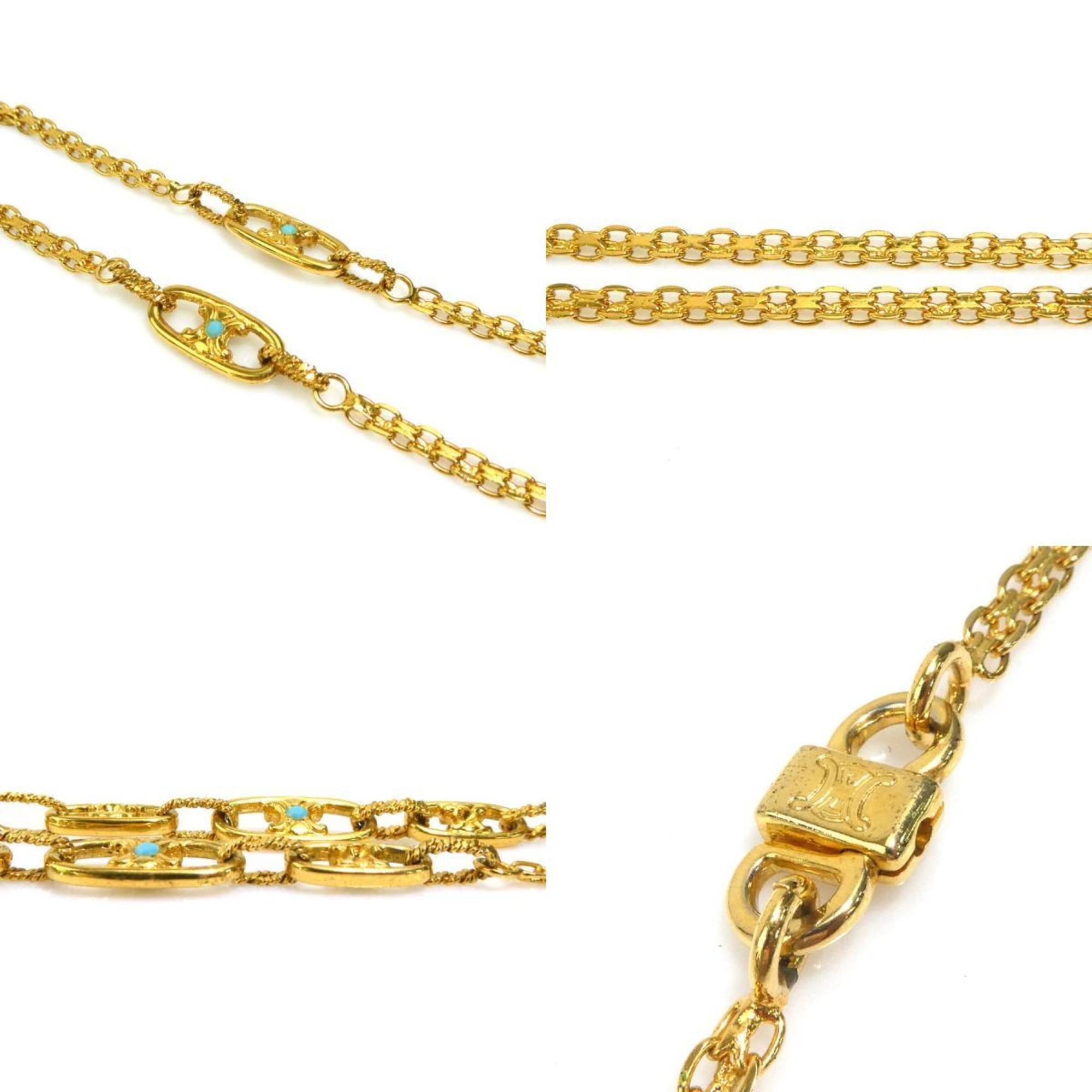 Pendant Necklace Metal and Rhinestone Blue and Gold