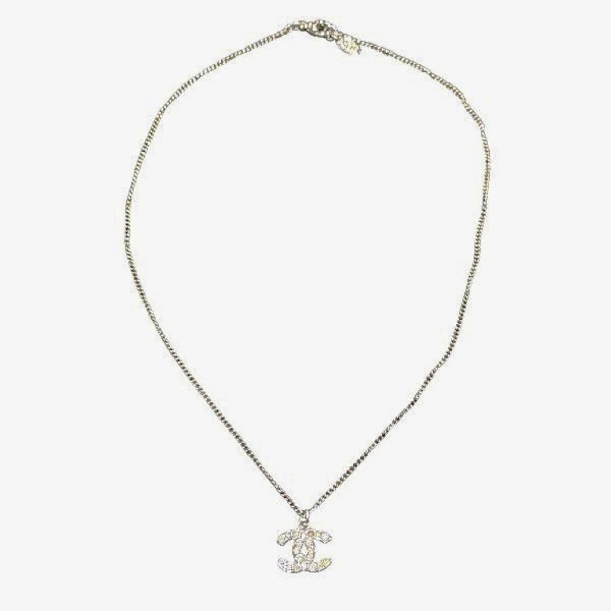 CC Logo Pendant Necklace Silver-Tone Metal