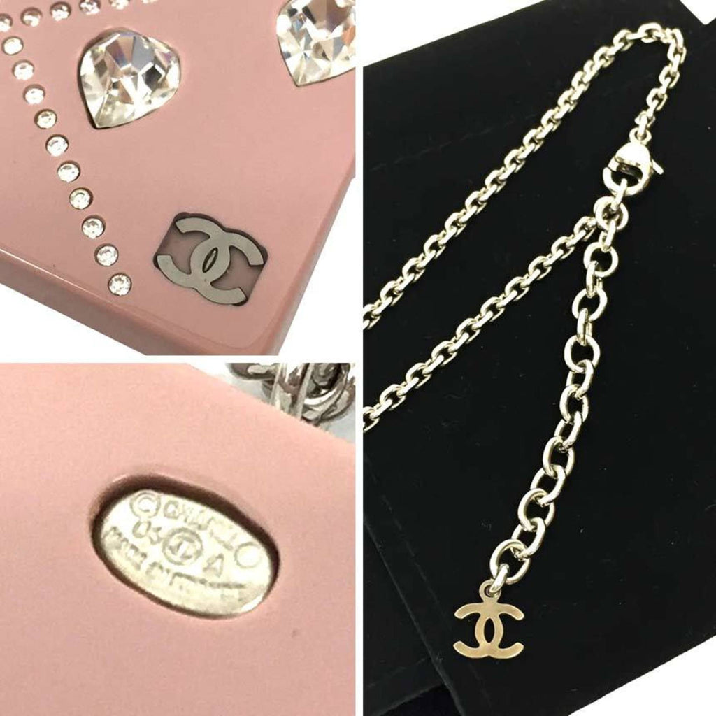 Plate Heart Pendant Necklace Metal and Plastic Pink Gold and Silver