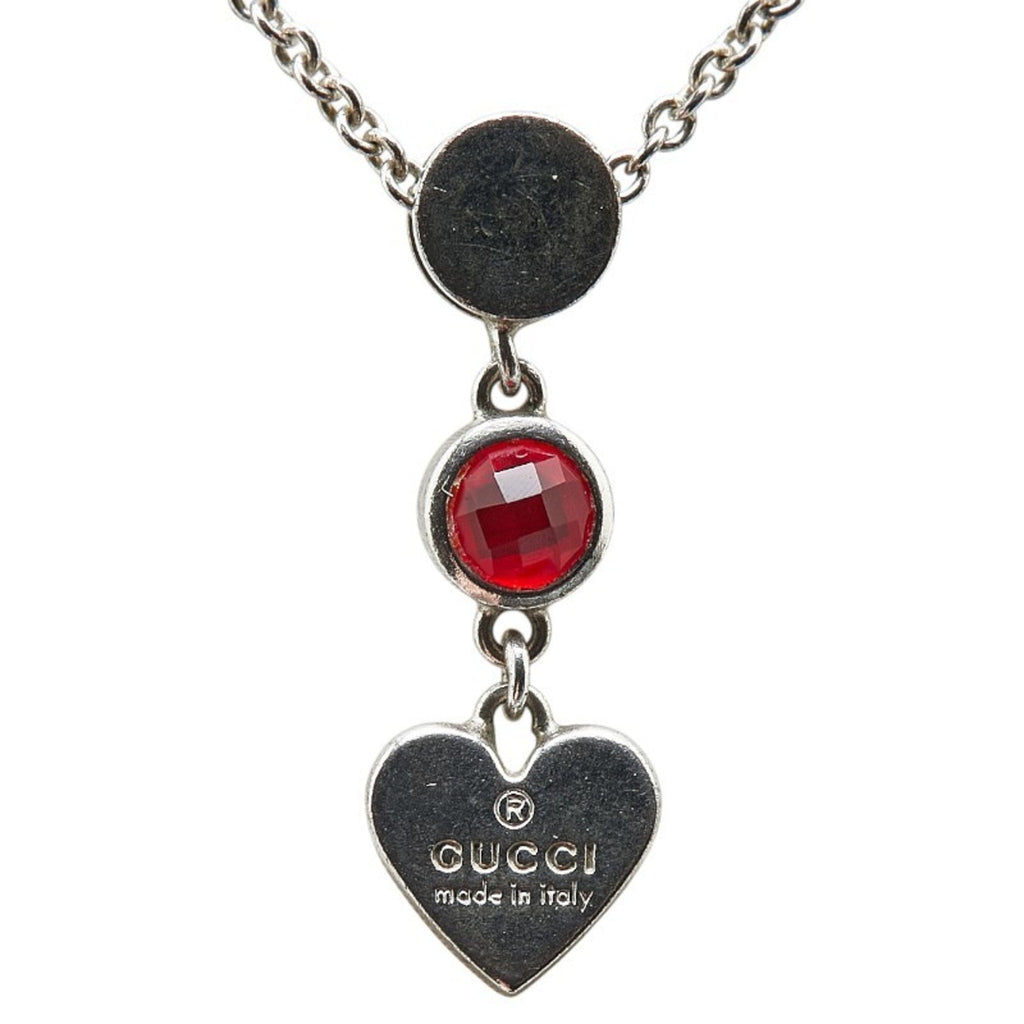 Pendant Necklace Metal Silver With Red Crystal